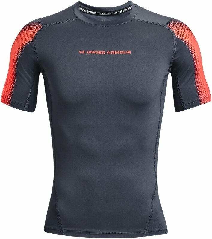 Fitness tričko Under Armour Men's UA HeatGear Armour Novelty Short Sleeve Downpour Gray/After Burn S Fitness tričko