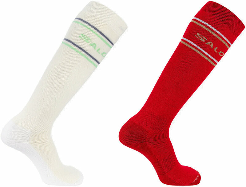 Chaussettes trekking et randonnée Salomon 367 Knee 2-Pack White/Cherry Tomato L Chaussettes trekking et randonnée