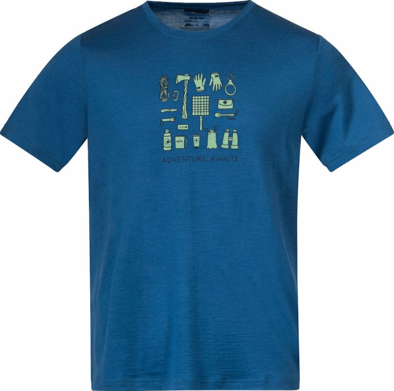 T-shirt de exterior Bergans Graphic Wool Tee Men North Sea Blue/Jade Green/Navy Blue S T-Shirt
