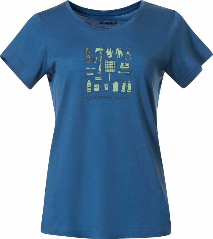 Majica na otvorenom Bergans Graphic Wool Tee Women North Sea Blue/Jade Green/Navy Blue L Majica na otvorenom