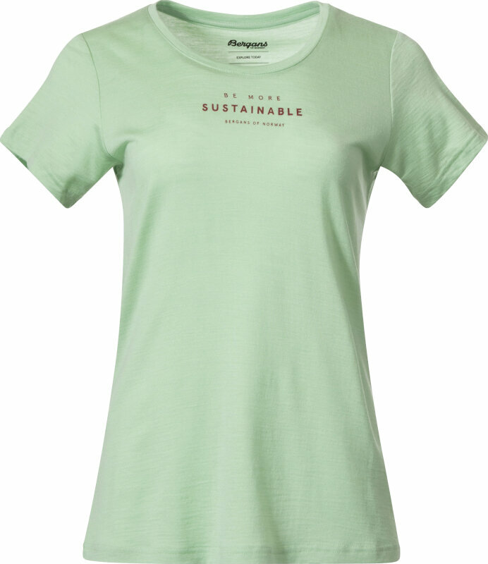 Outdoorové tričko Bergans Graphic Wool Tee Women Light Jade Green/Chianti Red XS Outdoorové tričko