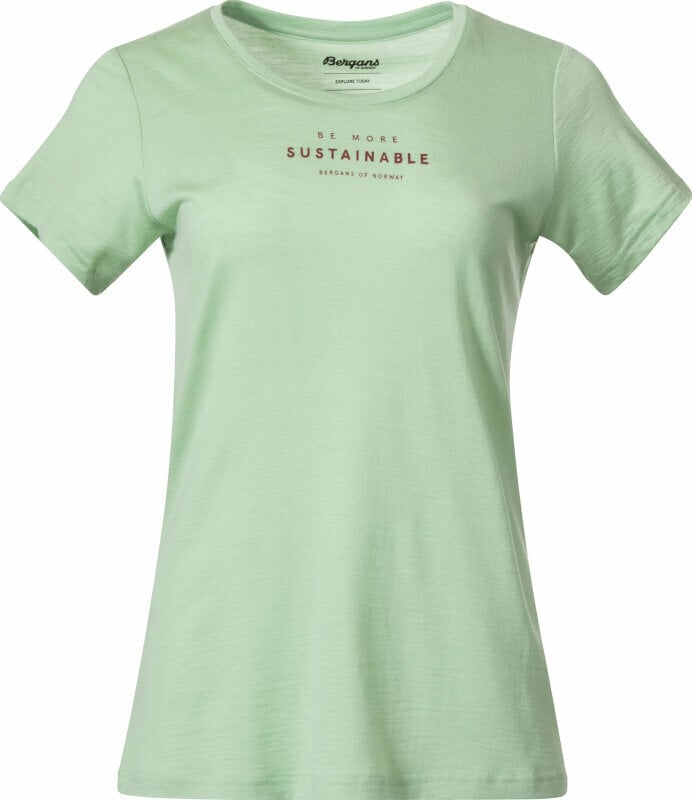 Udendørs T-shirt Bergans Graphic Wool Tee Women Light Jade Green/Chianti Red S Udendørs T-shirt