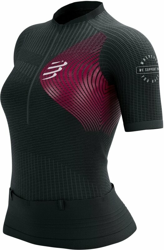 Hardloopshirt met korte mouwen Compressport Trail Postural SS Top W Black/Persian Red S Hardloopshirt met korte mouwen