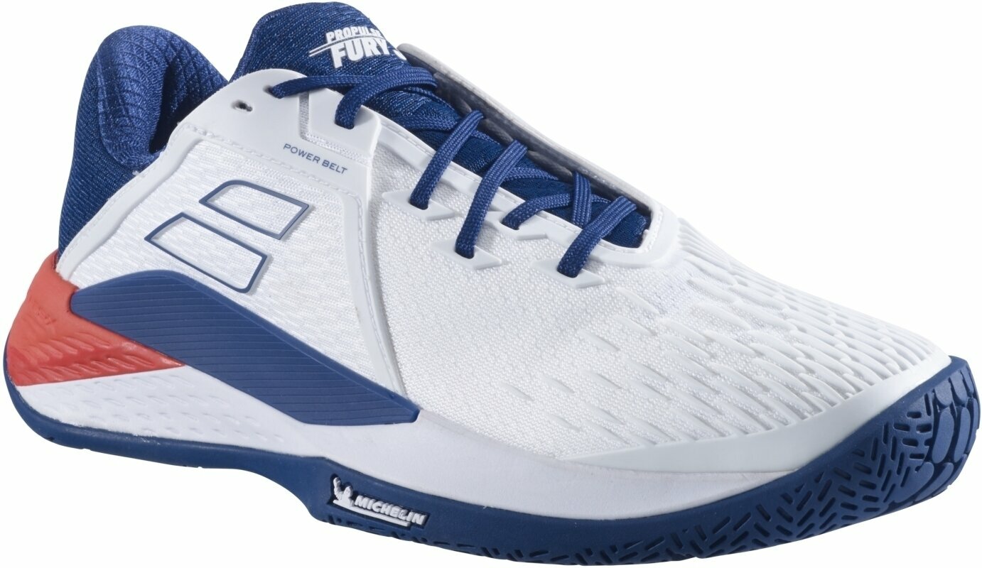 Мъжки обувки за тенис Babolat Propulse Fury 3 All Court Men White/Estate Blue 40,5 Мъжки обувки за тенис
