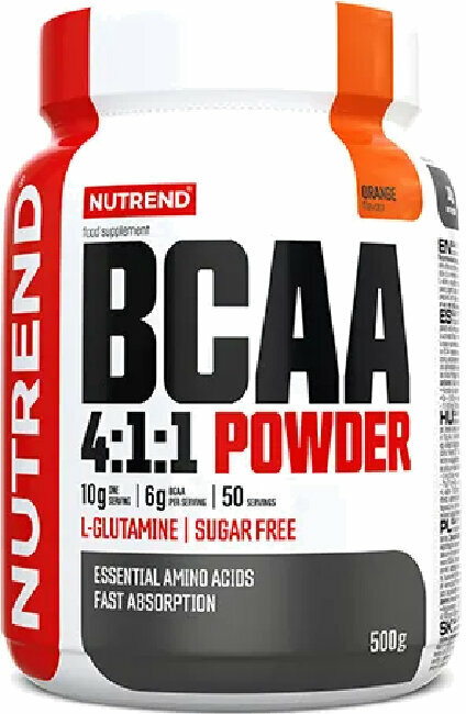 Aminokyseliny / BCAA NUTREND BCAA 4:1:1 Powder Pomeranč 500 g Aminokyseliny / BCAA