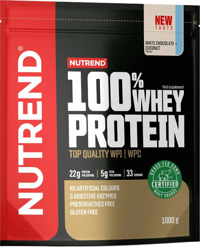Beljakovine sirotke NUTREND 100% Whey Protein White Chocolate/Coconut 1000 g Beljakovine sirotke