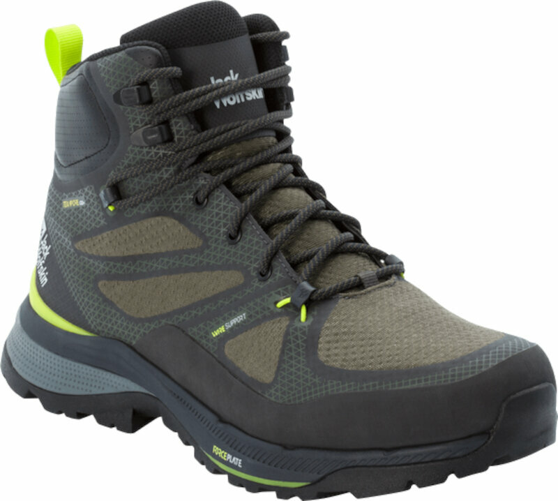 Mens Outdoor Shoes Jack Wolfskin Force Striker Texapore Mid M Lime/Dark Green 44,5 Mens Outdoor Shoes