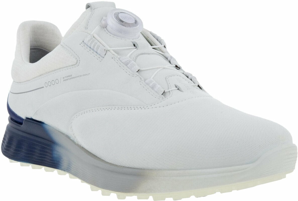 Moški čevlji za golf Ecco S-Three BOA Mens Golf Shoes White/Blue Dephts/White 41