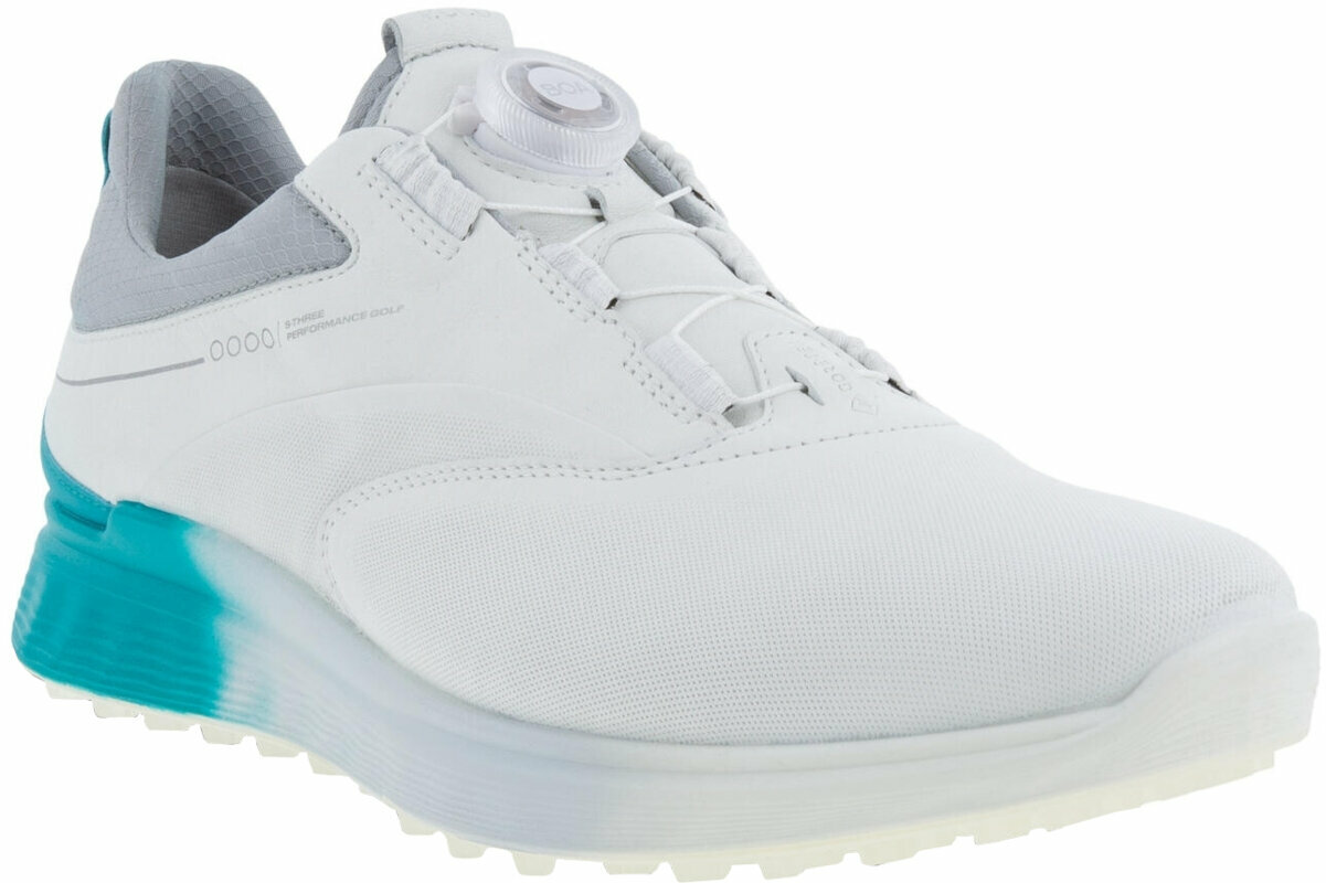 Calçado de golfe para homem Ecco S-Three BOA Mens Golf Shoes White/Caribbean/Concrete 41