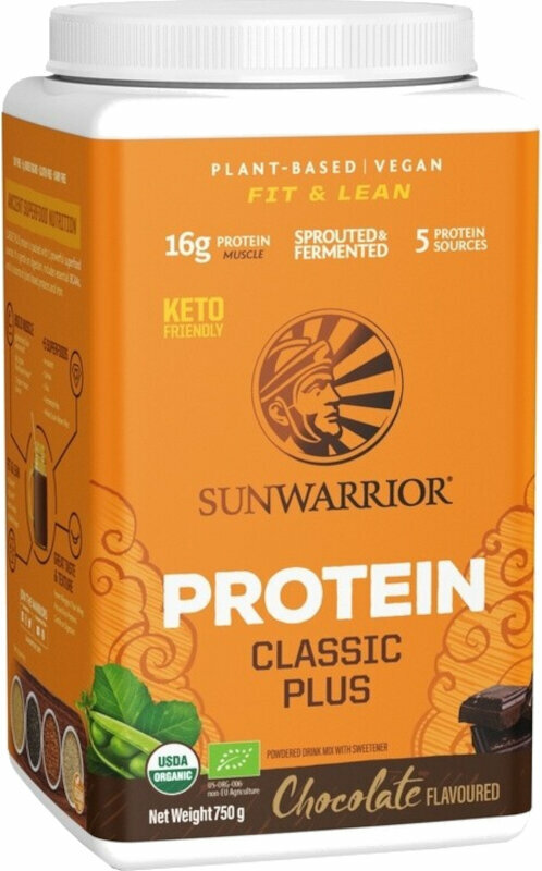Kasvipohjainen proteiini Sunwarrior Classic Plus Organic Protein Chocolate 750 g Kasvipohjainen proteiini