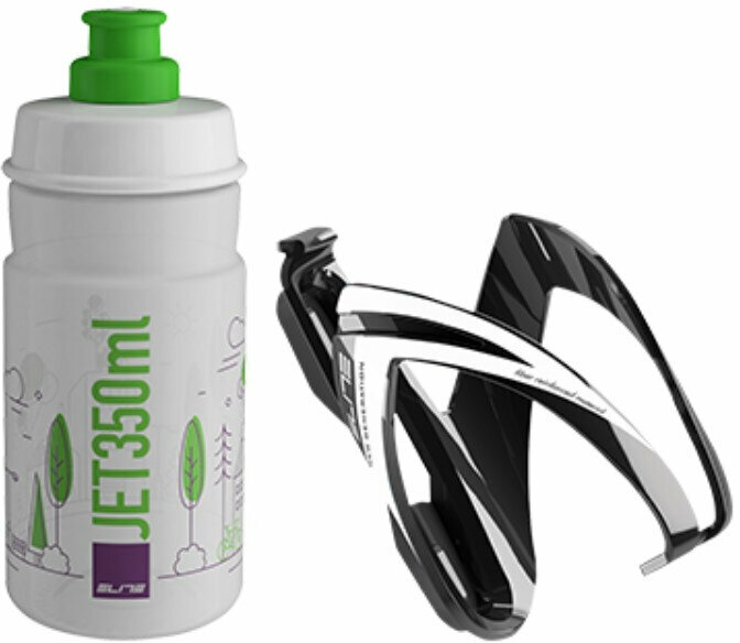 Cyklistická láhev Elite CEO  Bottle Cage + Jet Bottle Kit Black Glossy/Clear Green 350 ml Cyklistická láhev