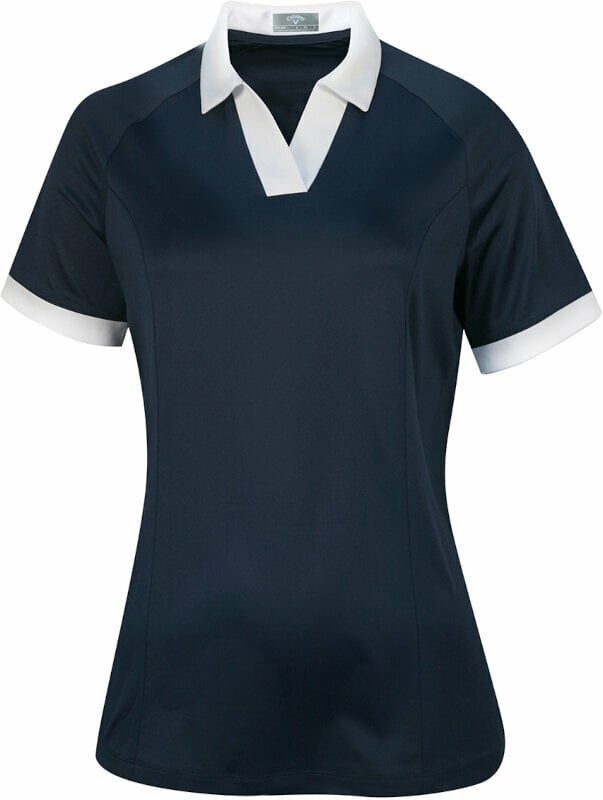 Polo Shirt Callaway Womens Short Sleeve V-Placket Colourblock Polo Peacoat L