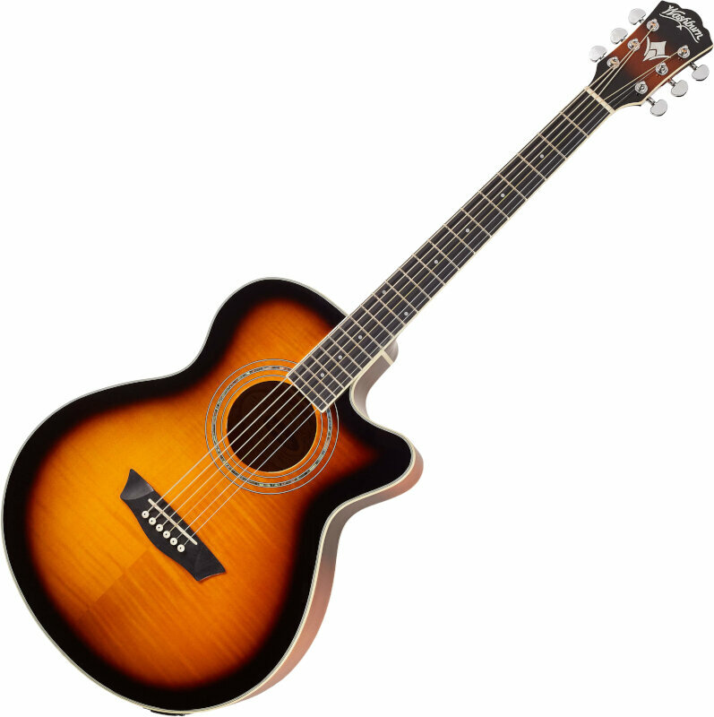 Jumbo elektro-akoestische gitaar Washburn EA15 ATB-A-U Tobacco Burst