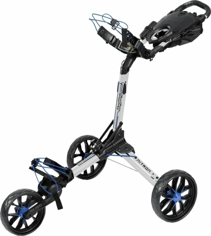Manuální golfové vozíky BagBoy Nitron Golf Trolley White/Cobalt Manuální golfové vozíky