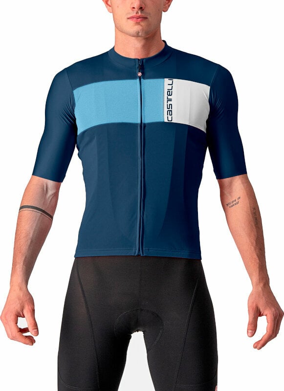 Велосипедна тениска Castelli Prologo 7 Jersey Джърси Belgian Blue/Drive Blue-Silver Gray S