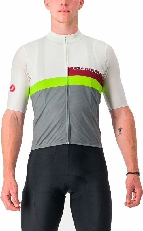 Cycling jersey Castelli A Blocco Jersey Jersey Ivory/Bordeaux-Electric Lime-Sedona Sage S