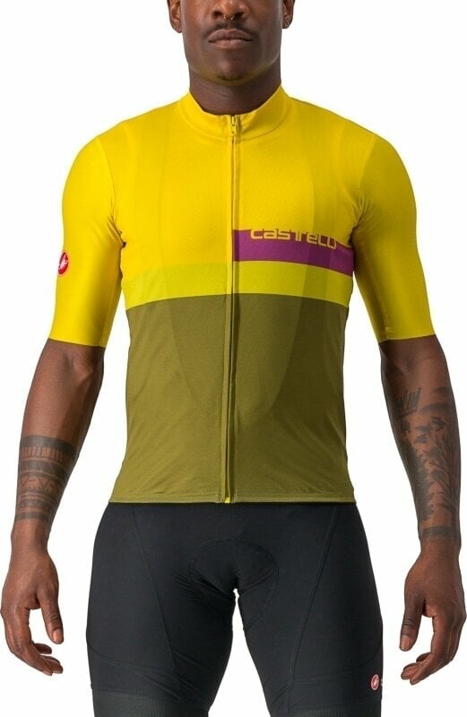 Jersey/T-Shirt Castelli A Blocco Jersey Jersey Passion Fruit/Amethist-Green Apple-Avocado Green S