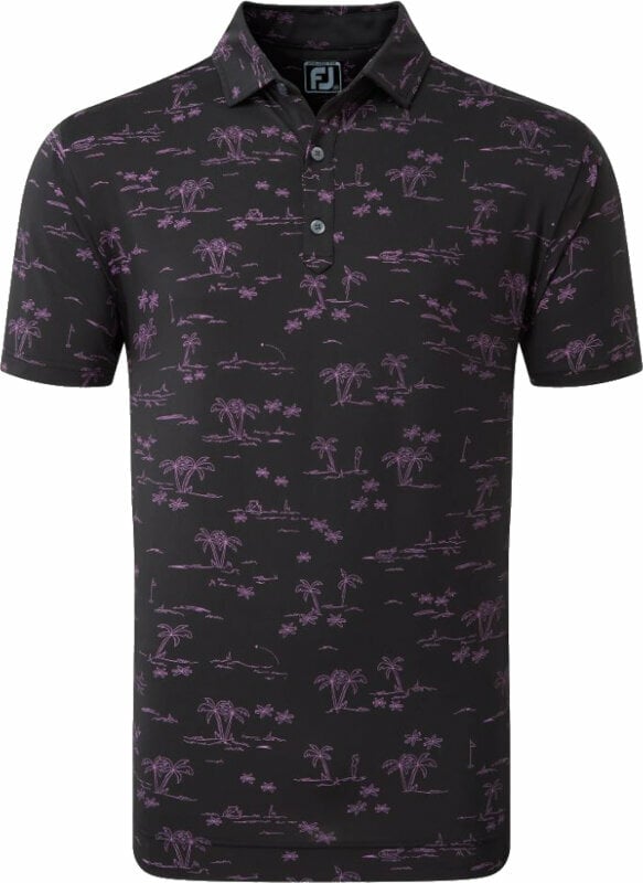 Polo majice Footjoy Tropic Golf Print Mens Polo Shirt Black/Orchid S