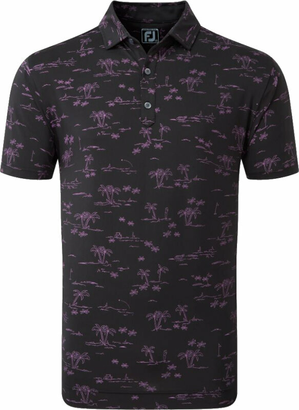 Camisa pólo Footjoy Tropic Golf Print Mens Polo Shirt Black/Orchid 2XL