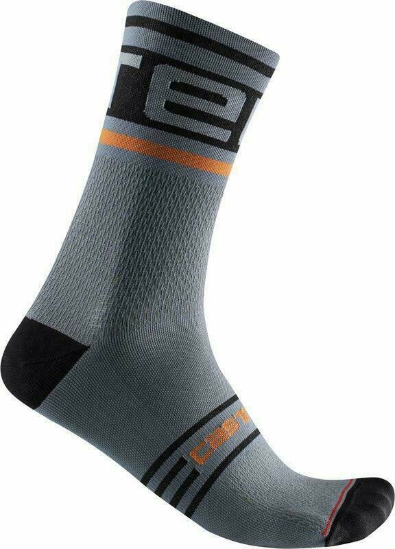 Cycling Socks Castelli Prologo 15 Sock Steel Blue/Pop Orange-Black S/M Cycling Socks