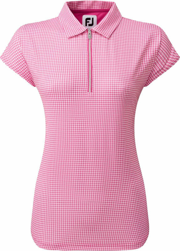 Polo-Shirt Footjoy Houndstooth Print Cap Sleeve Womens Polo Shirt Hot Pink XS