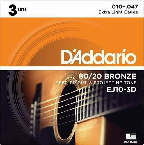 Cordes de guitares acoustiques D'Addario EJ10-3D