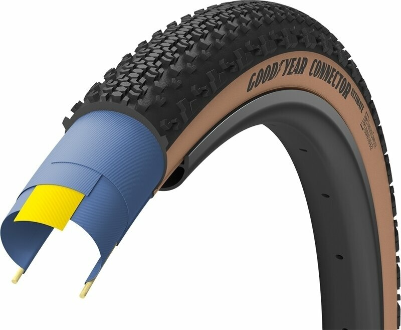 Neumático de bicicleta de carretera Goodyear Connector Ultimate Tubeless Complete 29/28" (622 mm) 40.0 Black/Tan Folding Neumático de bicicleta de carretera