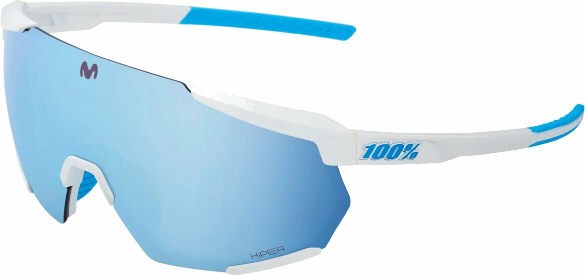 Cykelbriller 100% Racetrap 3.0 Movistar Team White/HiPER Blue Multilayer Mirror Lens Cykelbriller