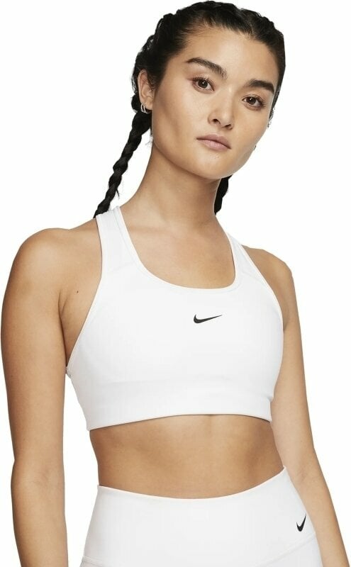 Fitness-undertøj Nike Dri-Fit Swoosh Womens Medium-Support 1-Piece Pad Sports Bra White/Black XS Fitness-undertøj