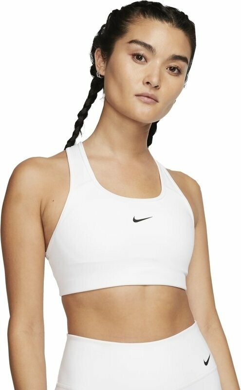 Fitness-undertøj Nike Dri-Fit Swoosh Womens Medium-Support 1-Piece Pad Sports Bra White/Black S Fitness-undertøj