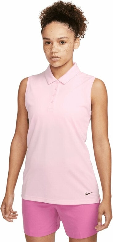 Polo Shirt Nike Dri-Fit Victory Womens Sleeveless Golf Polo Medium Soft Pink/Black XS