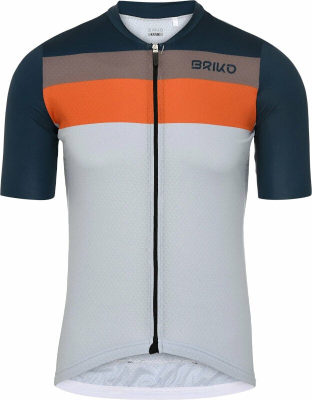 Mez kerékpározáshoz Briko Jerseyko Stripe Dzsörzi Beige/Blue Marine/Grey Sparrow/Orange Rust M