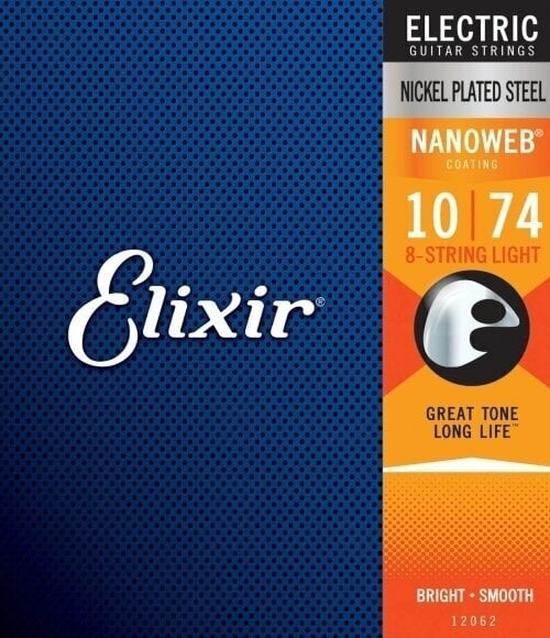 Cordes pour guitares électriques Elixir 12062 Nanoweb Light 8 String