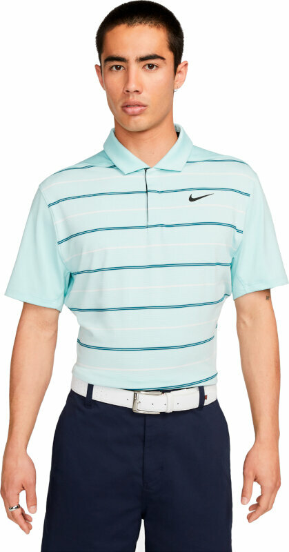 Polo Nike Dri-Fit Tiger Woods Mens Striped Golf Polo Jade Ice/Geode Teal/Summit White/Black L