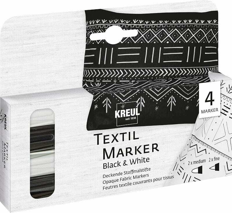 Felt-Tip Pen Kreul 92751 Textile Marker Black & White 4 pcs