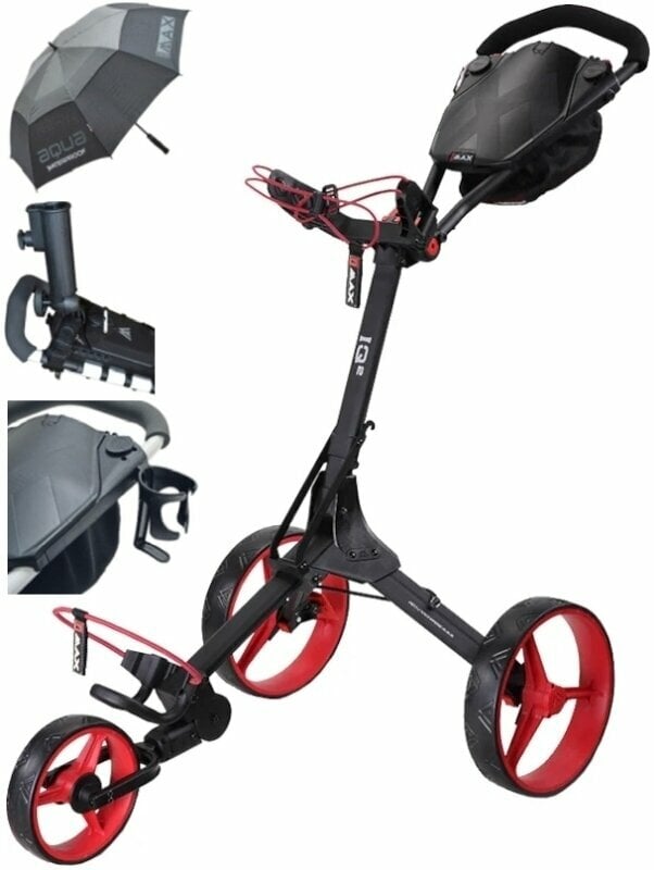 Manuálny golfový vozík Big Max IQ² Deluxe SET Phantom Black/Red Manuálny golfový vozík