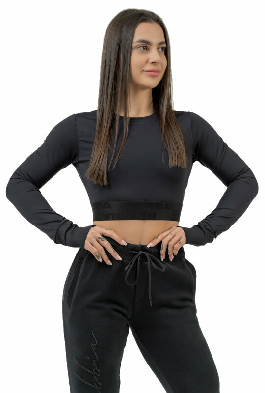 Fitness tričko Nebbia Long Sleeve Crop Top INTENSE Perform Black S Fitness tričko