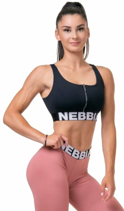 Fitness fehérnemű Nebbia Smart Zip Front Sports Bra Black XS Fitness fehérnemű