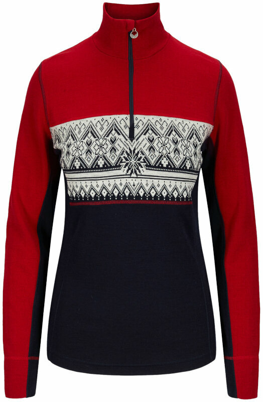 T-shirt/casaco com capuz para esqui Dale of Norway Moritz Basic Womens Sweater Superfine Merino Raspberry/Navy/Off White M Ponte