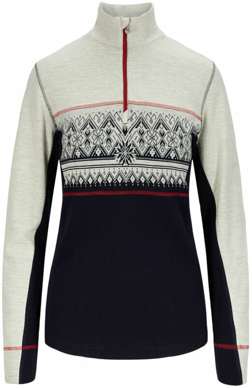 Ski-trui en T-shirt Dale of Norway Moritz Basic Womens Sweater Superfine Merino Navy/White/Raspberry XL Trui
