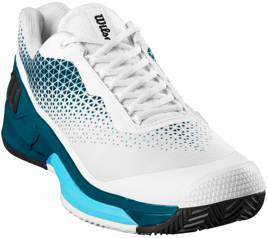 Tennisschoenen voor heren Wilson Rush Pro 4.0 Clay Mens Tennis Shoe White/Blue Coral/Blue Atoll 45 1/3 Tennisschoenen voor heren