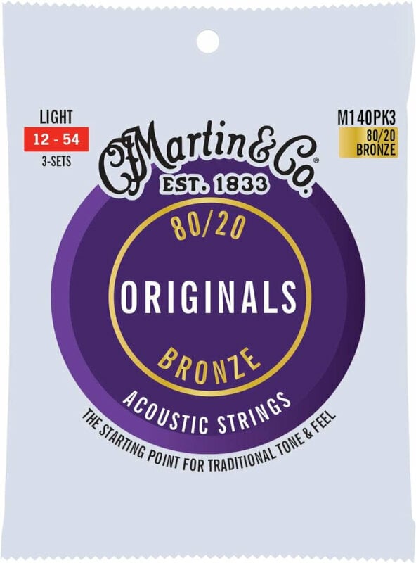 Cordes de guitares acoustiques Martin Originals Light 3-Pack