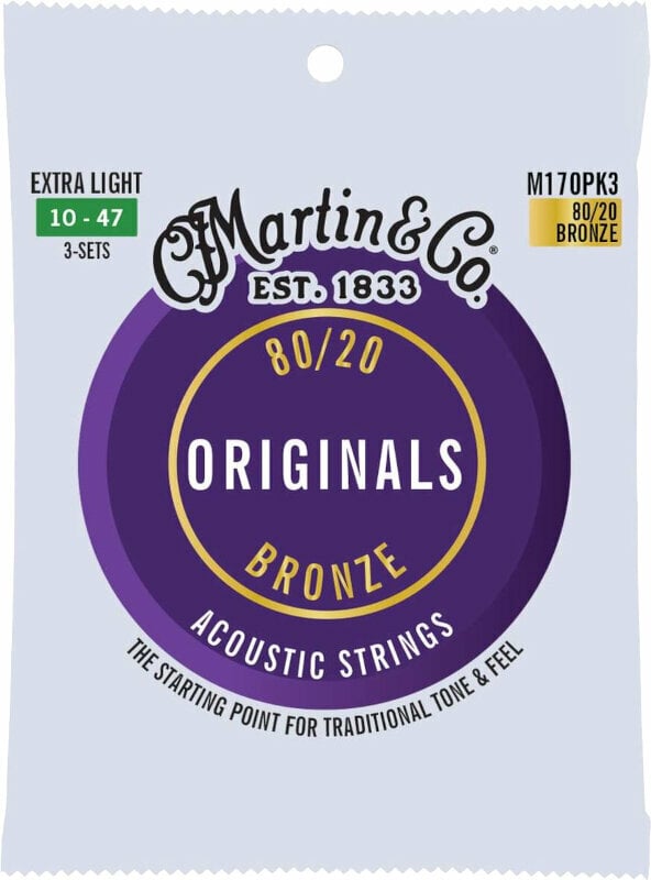 Struny pre akustickú gitaru Martin Originals Extra Light 3-Pack
