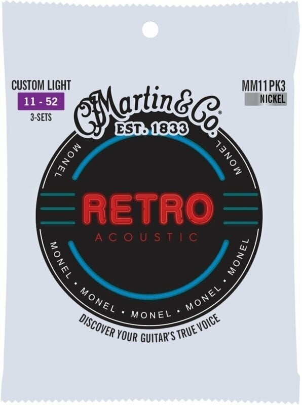 Struny do gitary akustycznej Martin Retro Custom Light 3-Pack