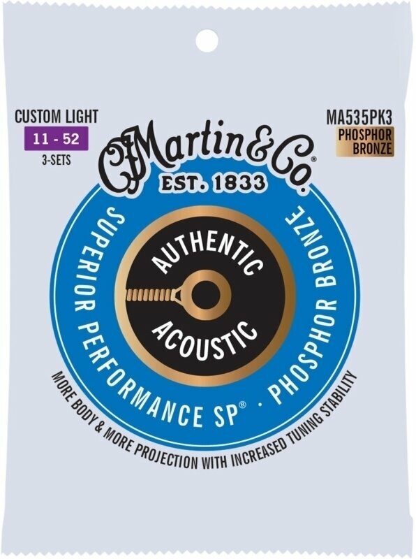 Snaren voor akoestische gitaar Martin Authentic SP 92/8 Phosphor Bronze Custom Light 3-Pack