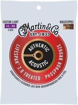 Cordes de guitares acoustiques Martin Authentic Lifespan 2.0 92/8 Phosphor Bronze Custom Light 3-Pack - 1