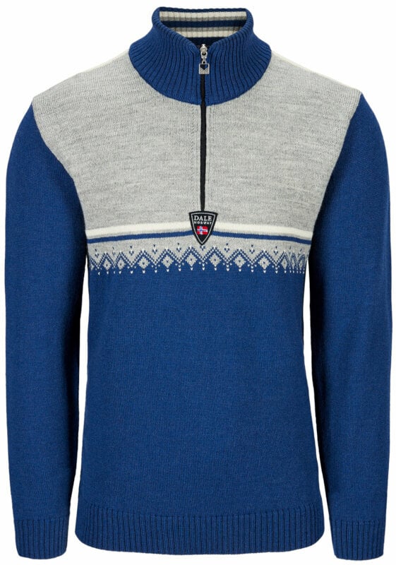 Ski T-shirt /hættetrøje Dale of Norway Lahti Mens Knit Sweater Indigo/Light Charcoal/Off White XL Jumper