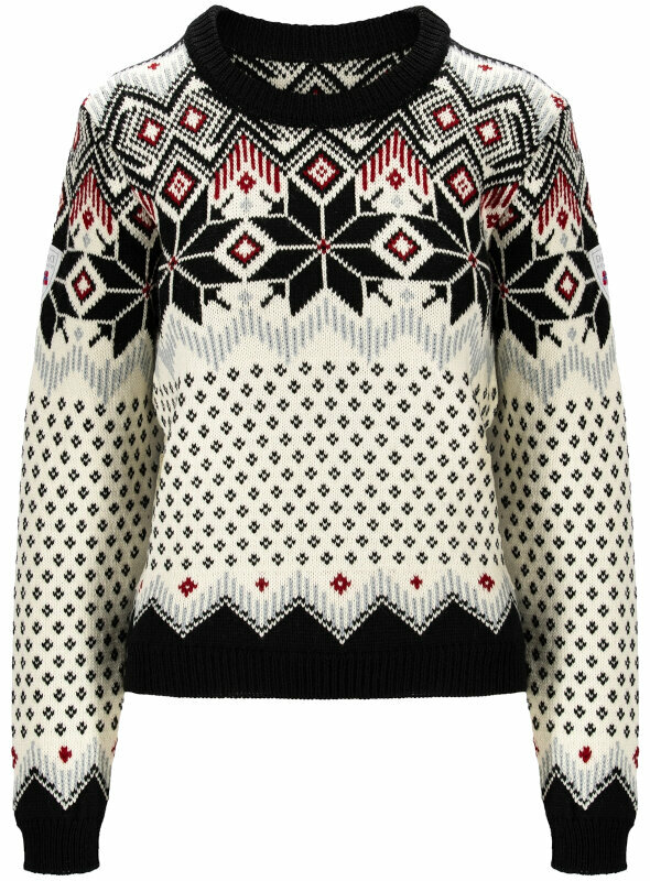 Ski-trui en T-shirt Dale of Norway Vilja Womens Knit Sweater Black/Off White/Red Rose L Trui