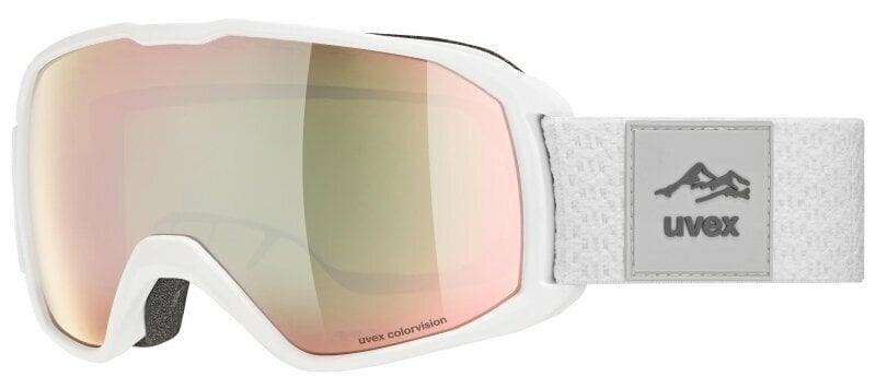 Ski-bril UVEX Xcitd White Mat Mirror Rose/CV Green Ski-bril