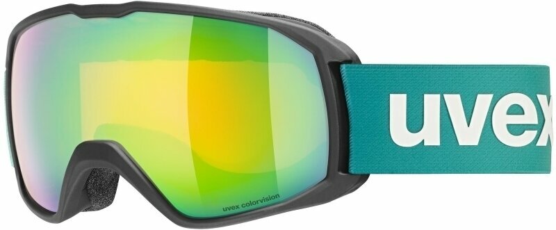 Masques de ski UVEX Xcitd Black Mat Mirror Green/CV Orange Masques de ski